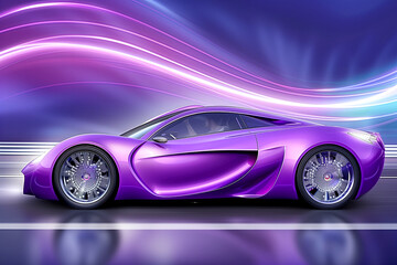 Futuristic sports electric car in neon lights