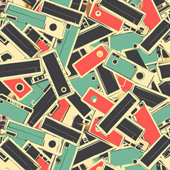 retro cassette tape card seamless pattern
