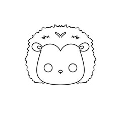 A cartoon drawing of a hedgehog with a big nose and a small mouth. The drawing is in black and white and is very cute