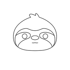 A sloth is drawn in black and white. The sloth is looking at the camera with a smile