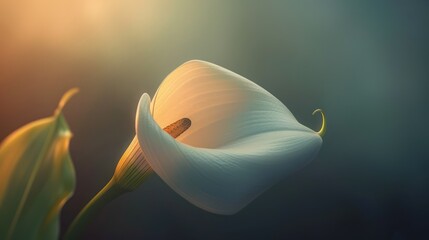 Dreamy hue tones illuminate a calla lily flower in natural lighting, evoking a sense of fantasy.
 - obrazy, fototapety, plakaty