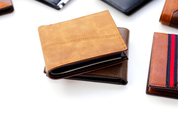 Brown wallet on white background.