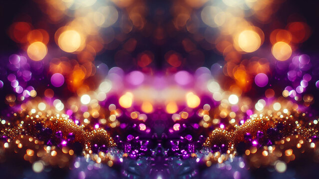 Gleaming Festivity: Golden Purple Bokeh Lights Illuminate the Christmas Eve with Radiant Splendor