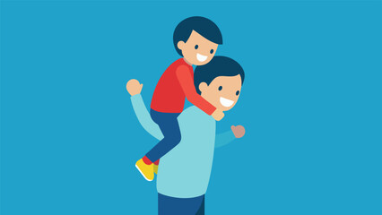 Fototapeta na wymiar An image of a person giving a piggyback ride to a child demonstrating the protective and selfless nature of altruistic defense mechanisms.