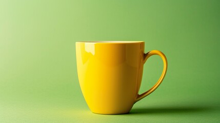 Yellow brightly colored beverage cup on a green background.