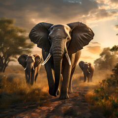 Majestic elephants in the wild. - obrazy, fototapety, plakaty