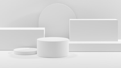 3D rendering abstract white shape podium Perfect platforms for showing your beauty products on white background