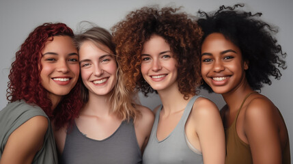 Obraz premium Diversity and Joy: Four Friends Sharing a Laugh 