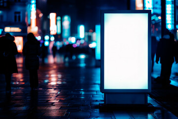 Mockup of blank advertising billboard light box on the city night , Generative AI