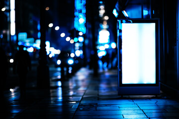 Mockup of blank advertising billboard light box on the city night , Generative AI - obrazy, fototapety, plakaty