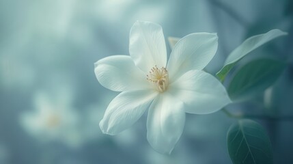 Fototapeta na wymiar Spring wallpaper featuring dreamy-hued white jasmine flowers, evoking a fantasy-like atmosphere