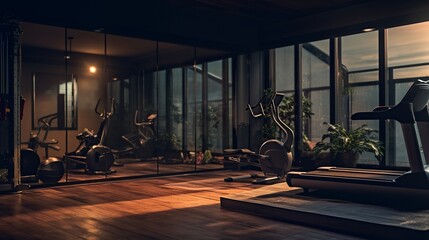 Interior of a modern fitness hall with sport equipment - obrazy, fototapety, plakaty