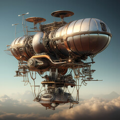 Steampunk-inspired flying machine. - obrazy, fototapety, plakaty