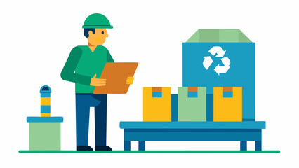 A factory employee inspecting a batch of recycled materials checking for quality and ensuring they are suitable for use in the manufacturing