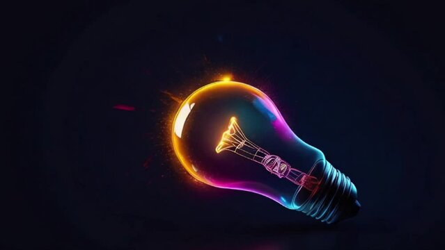 lightbulb Idea concept with colorful liquid of splashing neon color