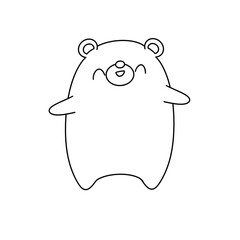 A cartoon bear is smiling and holding its paw up. The bear is white and has a black nose