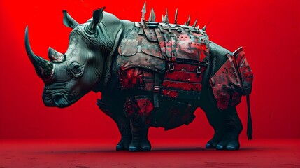 Mechanical Rhinoceros Cyborg Warrior in Futuristic Sci-Fi Fantasy