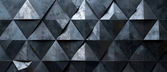 abstract dark black and gray geometric polygonal shape triangle luxury pattern with modern mosaic silver grunge surface on dark background.