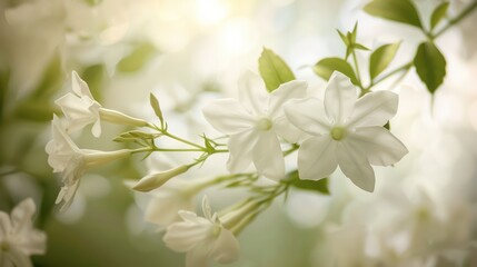 Spring wallpaper featuring dreamy-hued white jasmine flowers, evoking a fantasy-like atmosphere