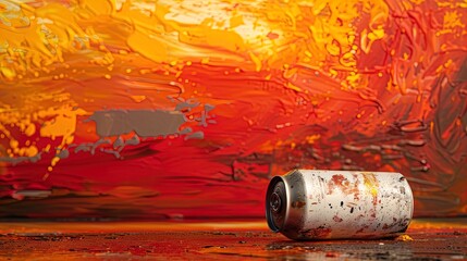 Abandoned Can on a Fiery Abstract Canvas: The Intriguing Fusion of Decay and Art.
