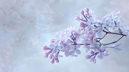 A cluster of soft purple lilacs, their delicate fragrance almost palpable, set against a pastel background for an Easter card.