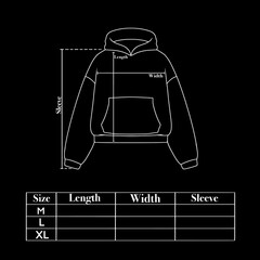 Size chart for hoodie crop top that can be edited as needed. This design is for fashion brands, selling products, templates, advertisements, and others.