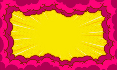 comic yellow background with pink cloud frame