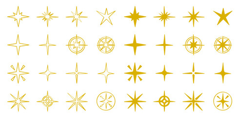 Set de ilustraciones decorativas dibujadas a mano de estrellas color dorado. Vector	
 - obrazy, fototapety, plakaty