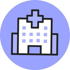 hospital line icon. Disease, patient, treatment, prescription, thermometer, building