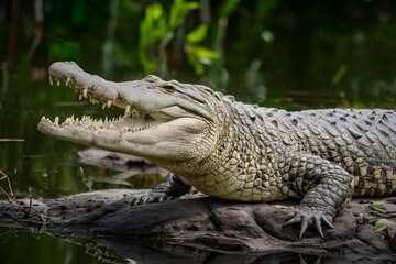 Fototapeta premium Big crocodile in North Thailand, reptile wildlife, animal photo