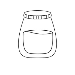 A jar with a lid is shown in a black and white drawing. The jar is empty and has a lid on top