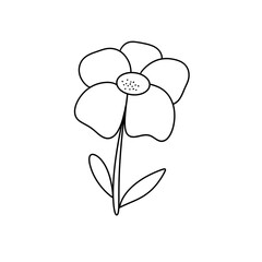 A flower with a stem and leaves. The flower is white and has a small center