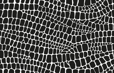 Animal skin pattern. Dinosaur, crocodile and snake reptile leather background. Vector monochrome seamless alligator camouflage texture of black scales with irregular shapes resembling small tiles - 774570928