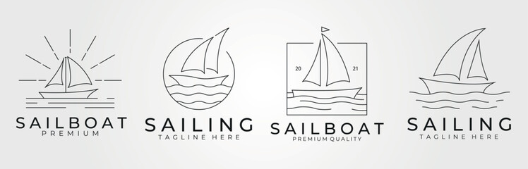 set and collection sailing ship line art logo vector vintage illustration design