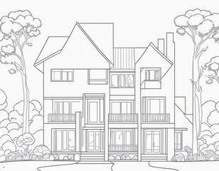 Fototapeta premium a beautiful house lineart coloring page 