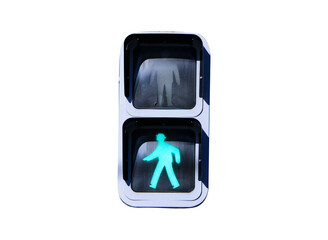 Traffic lights with green light lit. Sign or symbol pedestrians allowed crossing road isolated on...