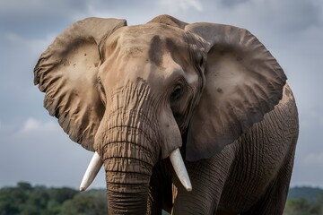 Close up portrait of African elephant, majestic wildlife photography
