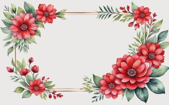 A background adorned with a frame of red flowers painted in watercolor
