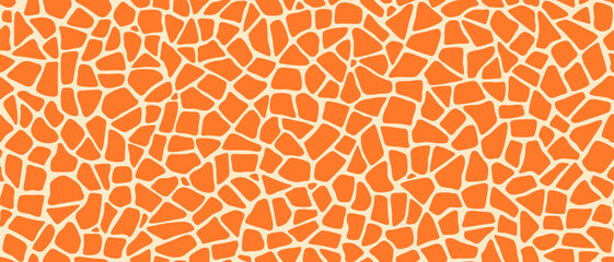Giraffe pattern of animal skin spots print, vector seamless background texture. Giraffe skin mosaic pattern of orange ceramic pebble stones, abstract geometric background of giraffe fur sports - 774572318