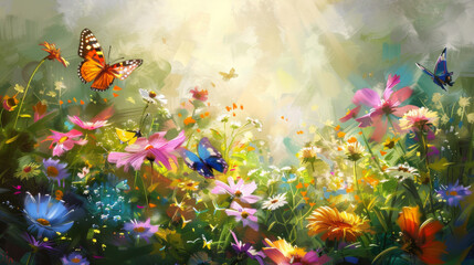 Obraz na płótnie Canvas painting of beautiful colorful flowers