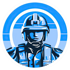 A logo of a soldier in blue style - obrazy, fototapety, plakaty