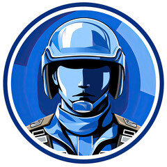 A logo of a soldier with a blue face - obrazy, fototapety, plakaty