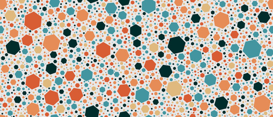 Hexagon terrazzo mosaic tile, terazzo marble stone floor, terazo pattern. Vector texture, seamless background, ornament with colorful hexagonal chips within a surface. Ceramic terrazo stone background