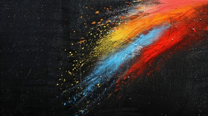 Colorful chalk dust forms a vibrant rainbow against a black background