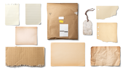 様々な古い紙、メモ、タグなどのコレクション