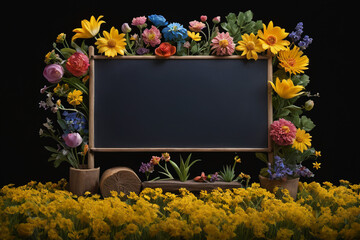 blackboard with flowers