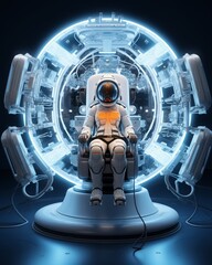 Naklejka premium A conceptual sketch of an AI-driven robotic assistant, designed to perform maintenance and daily tasks in space stations or on other planets