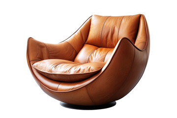Modern and luxury brown leather armchair isolated on transparent
