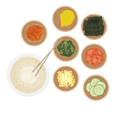 Vector illustration logo Korean side dish or banchan with rice