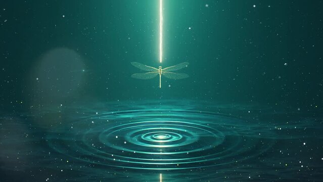 riverbank dragonfly hovering soft aura gentle ripple. seamless looping overlay 4k virtual video animation background